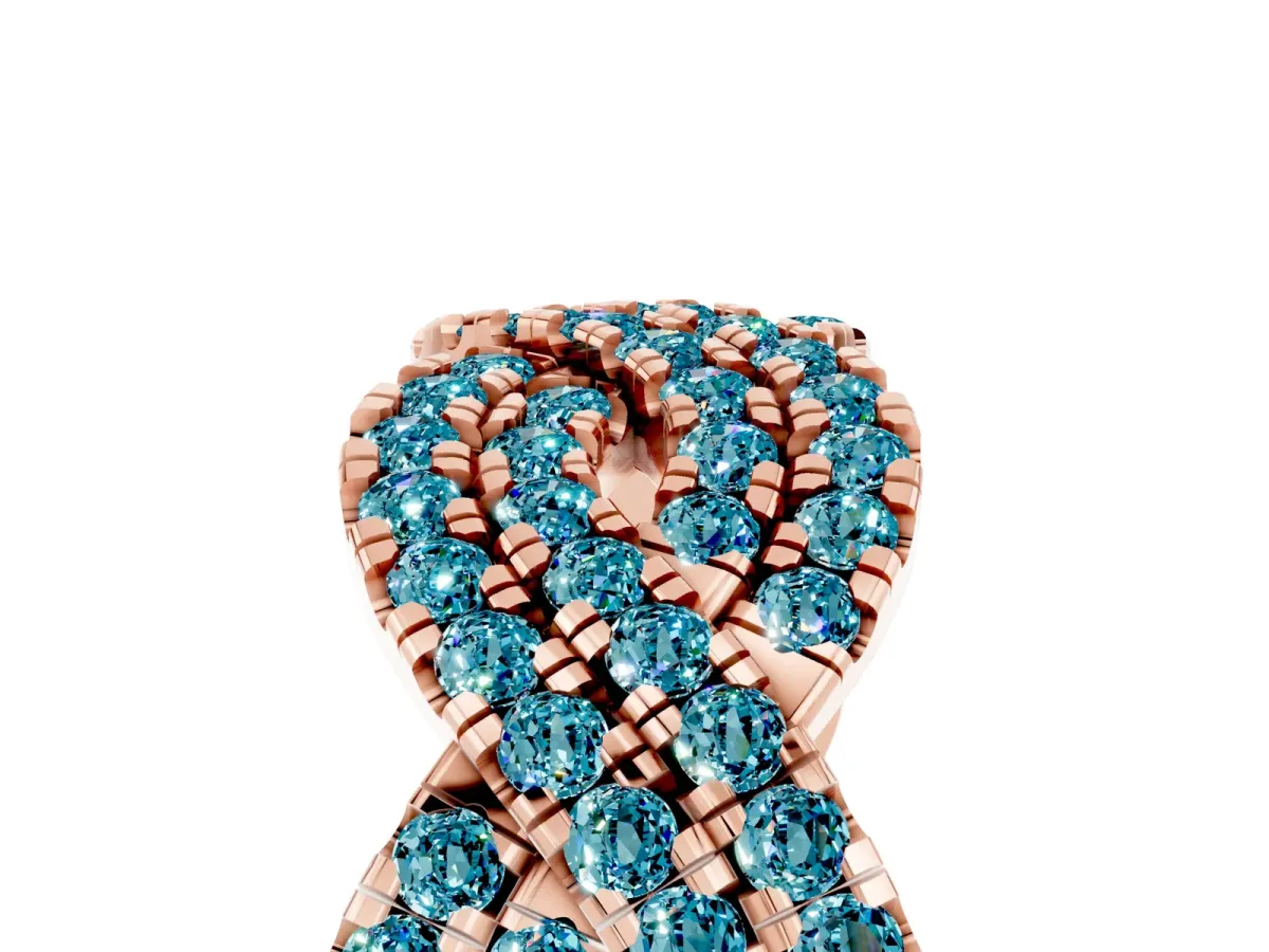 Pavé Round Blue Topaz Infinity Twist Band with Shared Prong Setting Rose gold