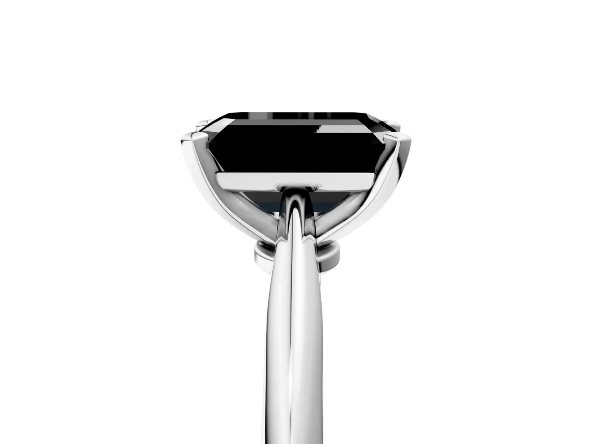 Fancy Black Emerald Cut Diamond Solitaire Engagement Ring with Classic Band and Four-Prong Setting Silver