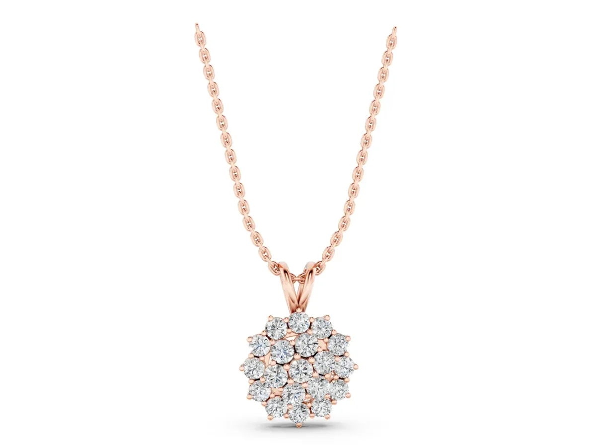 Cluster Round Diamond Prong-Set Pendant Rose gold