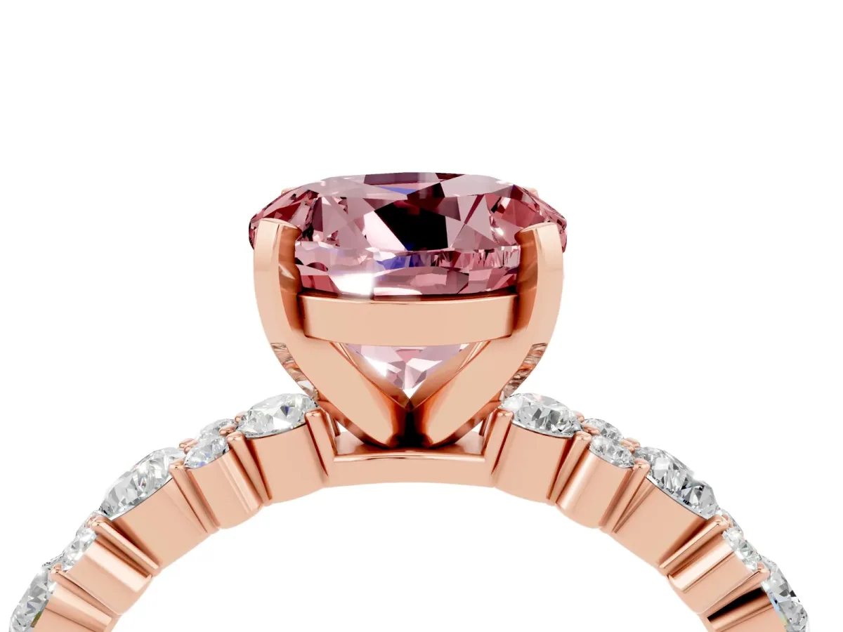 Round Cut Morganite Side Stone Solitaire Ring with Round and Four-Prong Setting Rose gold