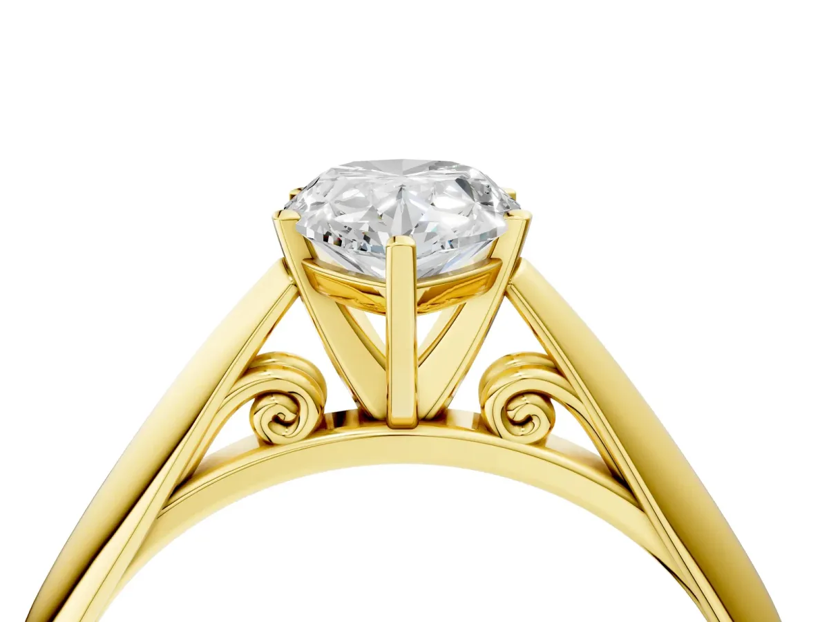 Pear Cut Diamond Solitaire Engagement Ring with Cathedral Setting and Four-Prong Mount Yellow gold