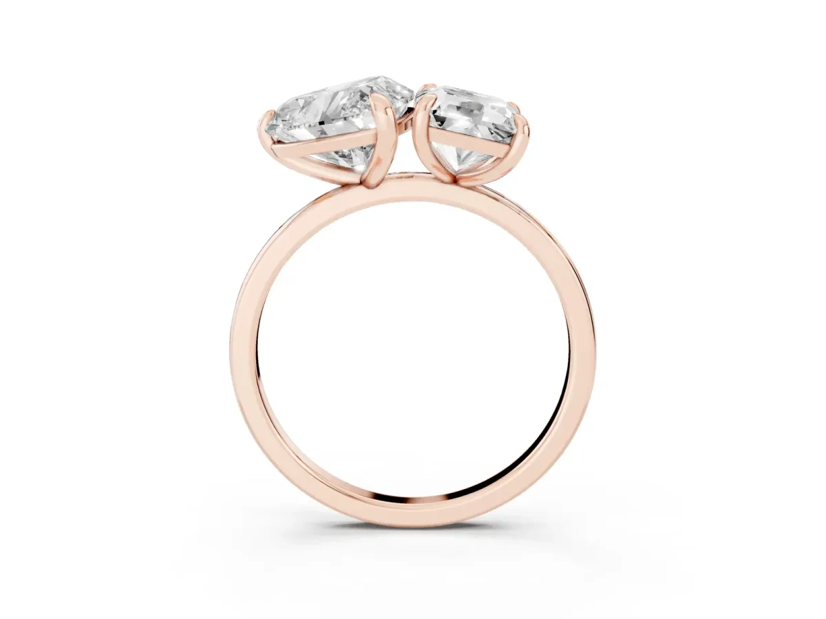 Radiant and Heart Toi Moi Ring with Prong Setting and Plain Band Rose gold