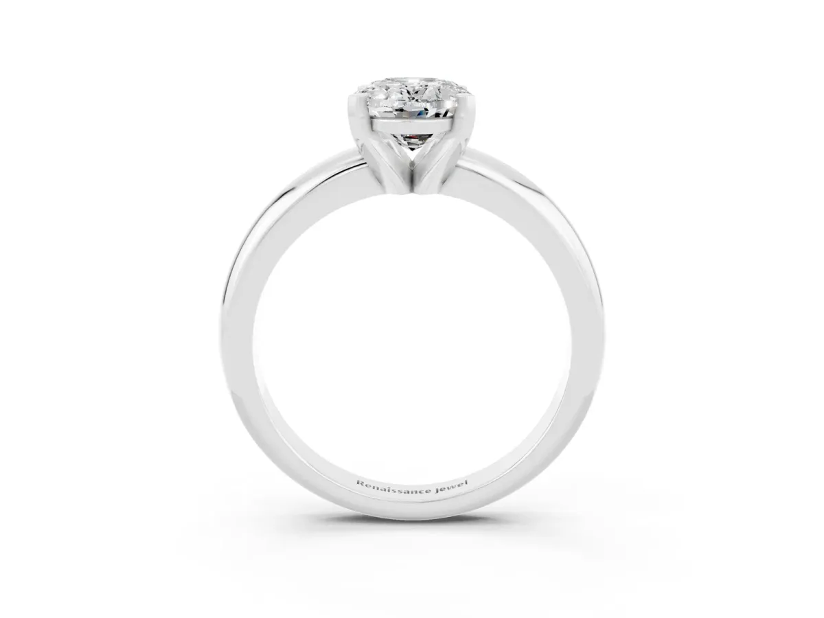 Oval Cut Moissanite Solitaire Engagement Ring with Round Band and Four-Prong Setting Silver