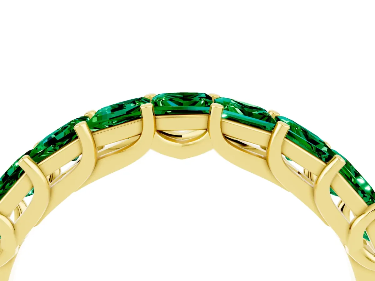Princess Cut Emerald Channel-Set Eternity Band with Prong Setting Yellow gold