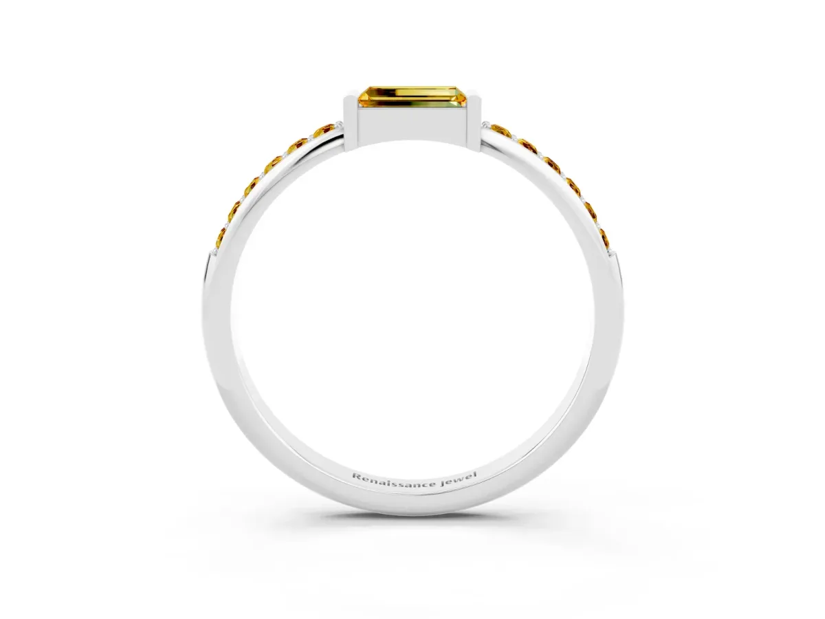 Baguette Citrine Pavé Band with Bar Setting Platinum