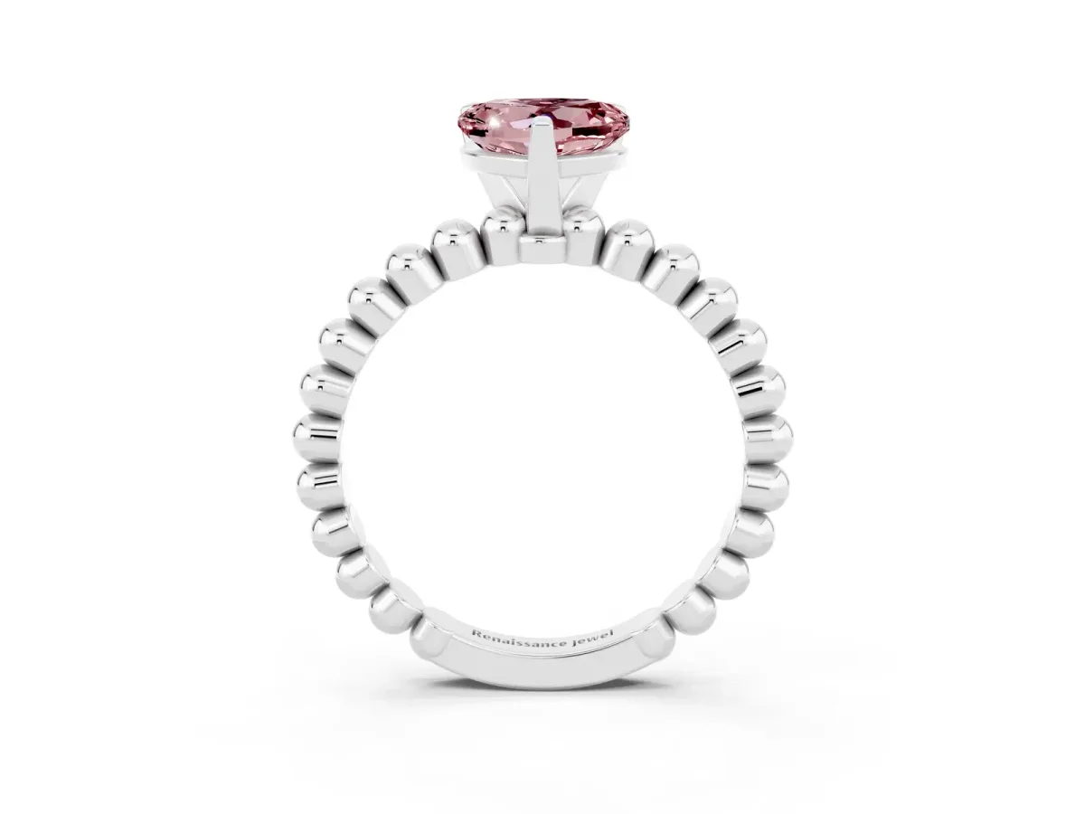 Heart Cut Morganite Solitaire Ring with Beaded Band and Prong Setting Platinum