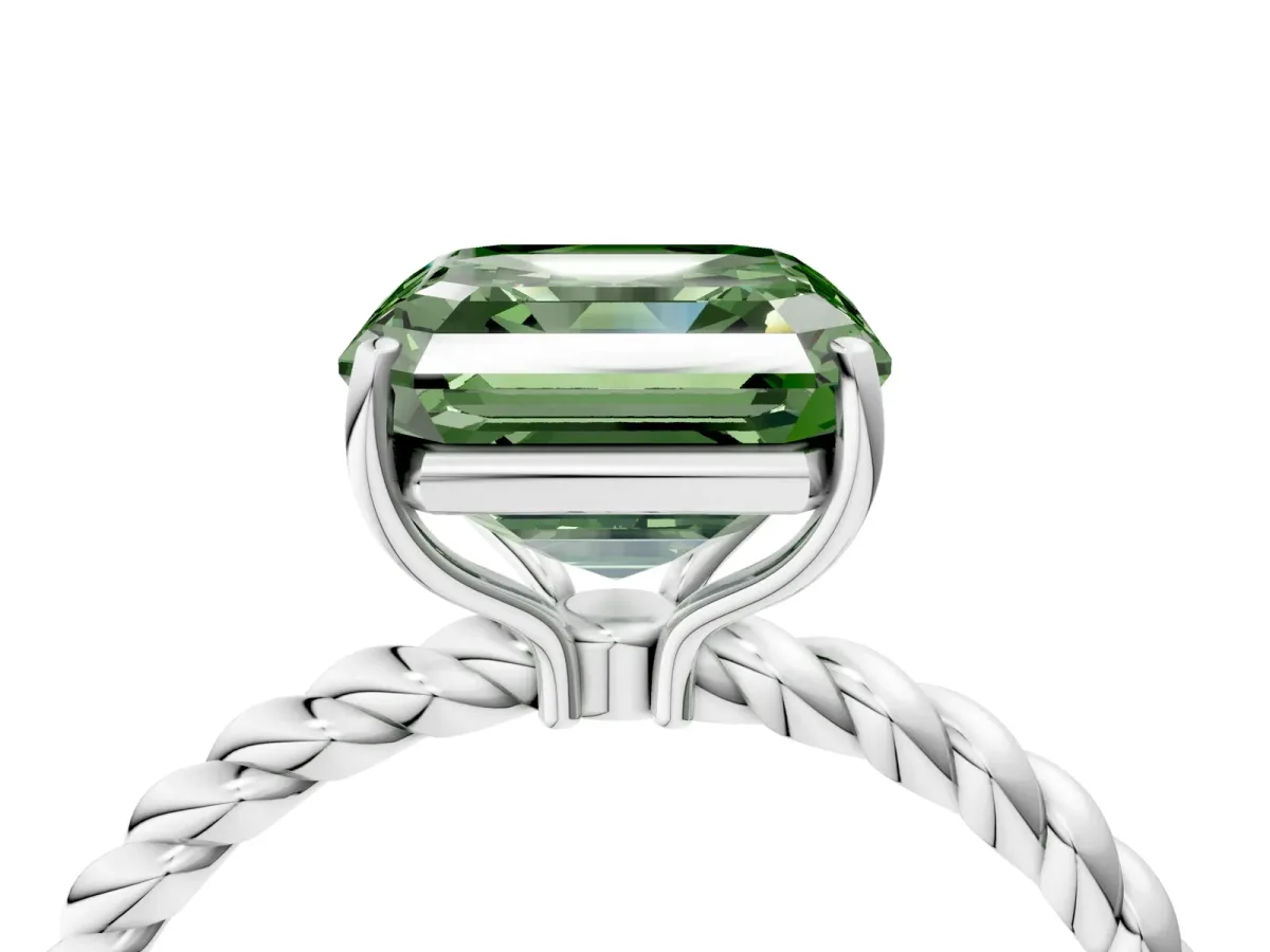 Fancy Green Asscher Cut Solitaire Twisted Band 4-Prong Ring Platinum