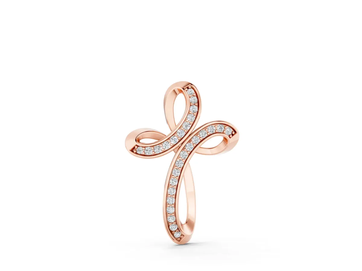 Pavé Round Diamond Prong Cross Pendant Rose gold