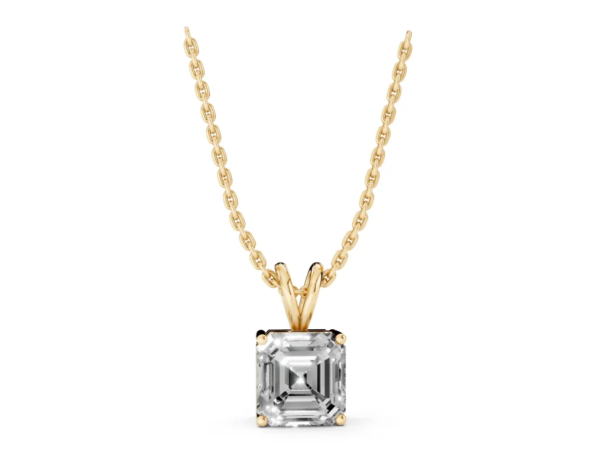 Asscher Diamond Solitaire Pendant with Four Prong Setting Yellow gold
