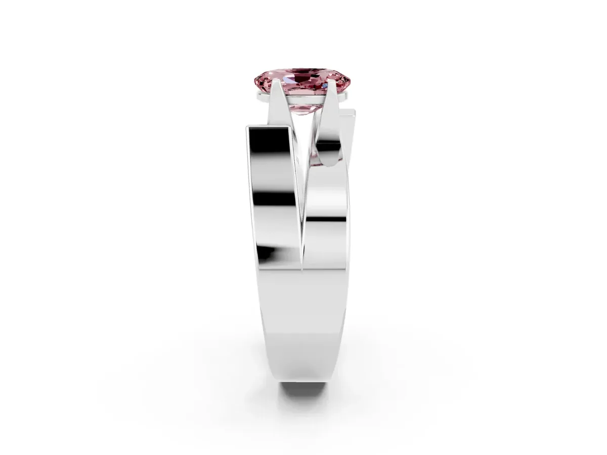 Modern Tension Set Oval Cut Morganite Solitaire Wide Band Ring Platinum