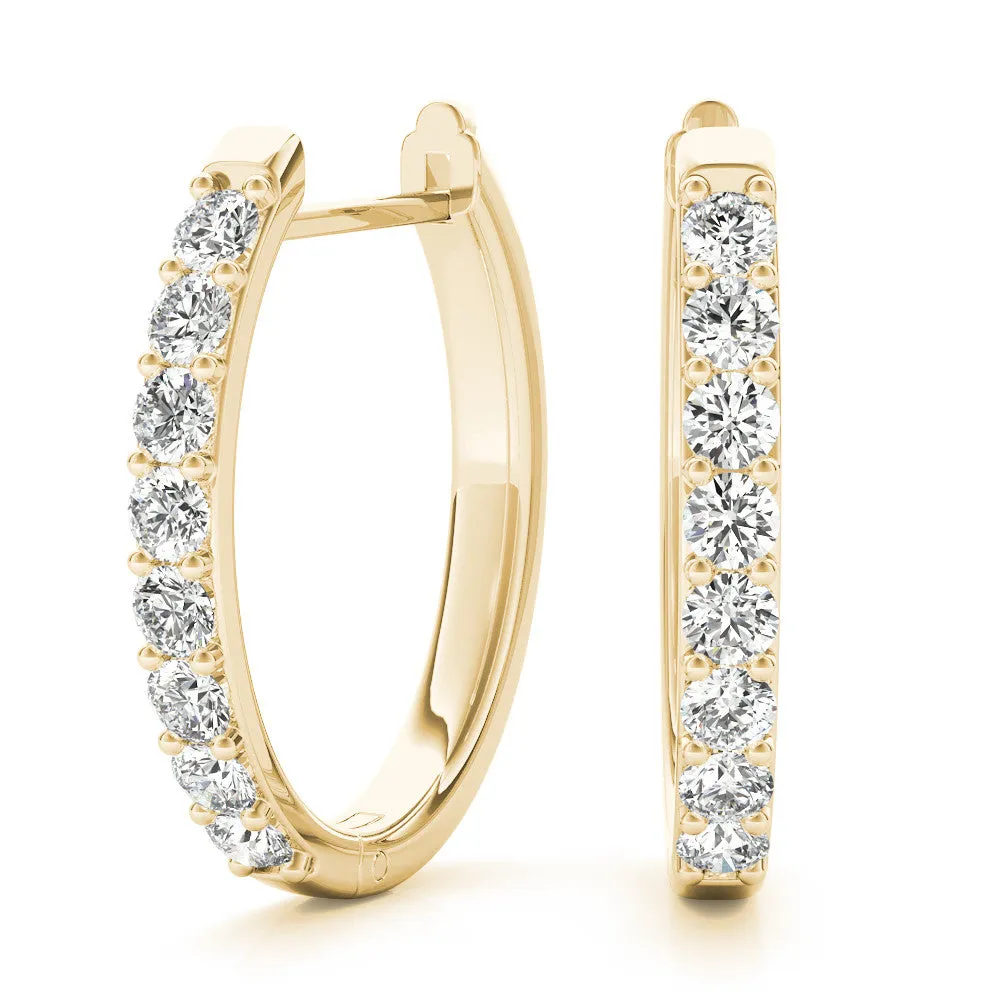 Round Cut Diamond Channel Set Hoop Earrings with Prong Setting Yellow gold