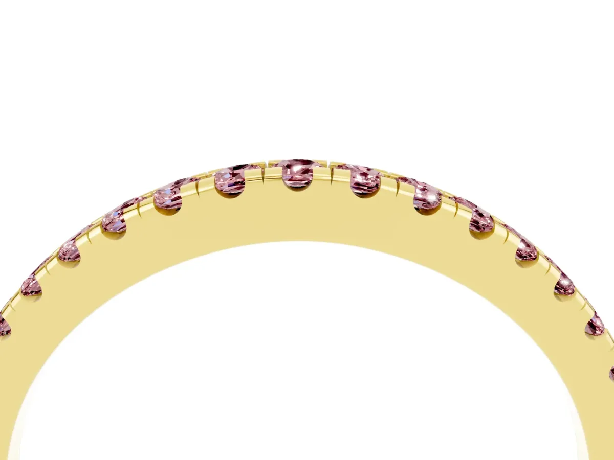 Round Morganite Pavé Half Eternity Band with Shared Prong Setting Yellow gold