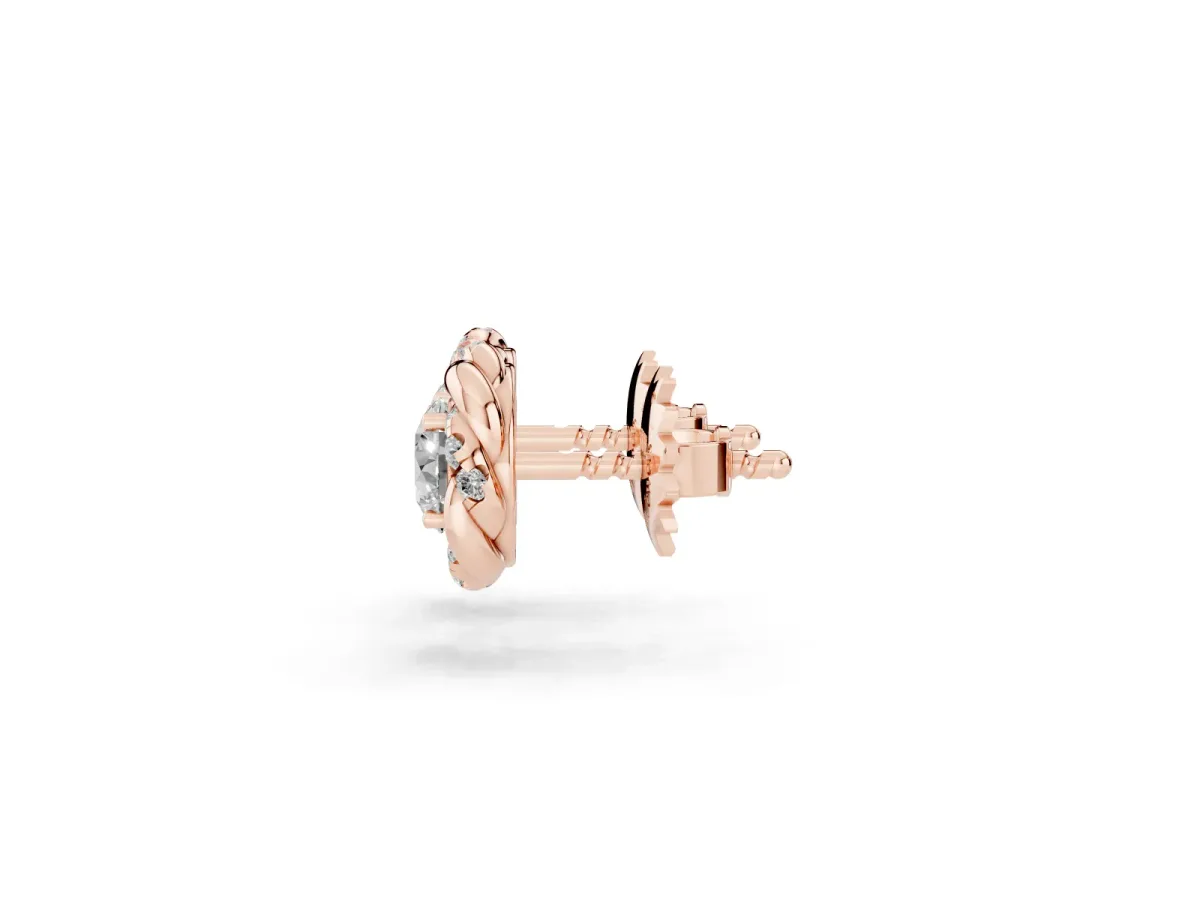 Round Diamond Oceana Halo Stud Earrings Rose gold