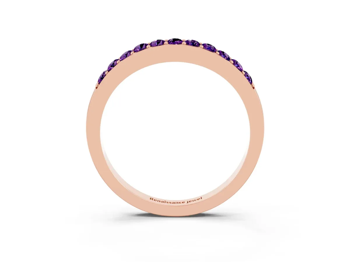 Round Amethyst Curved Wedding Band with Channel Setting Rose gold