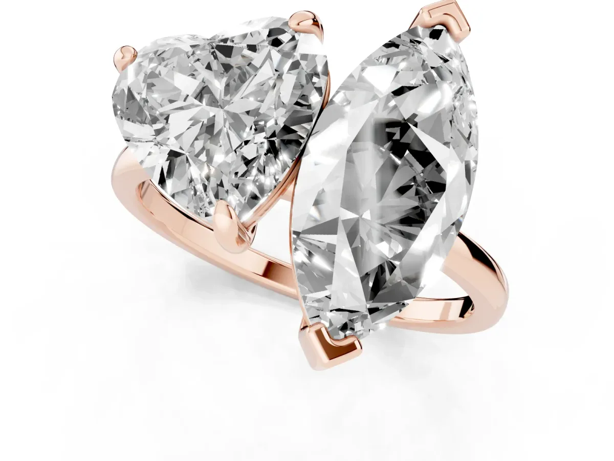 Heart and Marquise Toi Moi Ring with Prong Setting and Micro Pave Band Rose gold