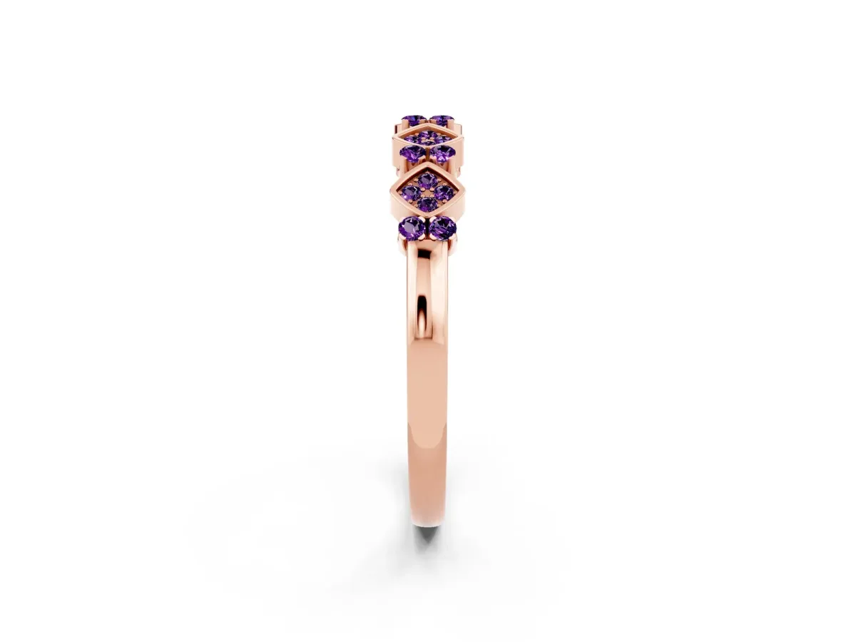 Pavé Cushion Amethyst Cluster Eternity Band with Prong Setting Rose gold
