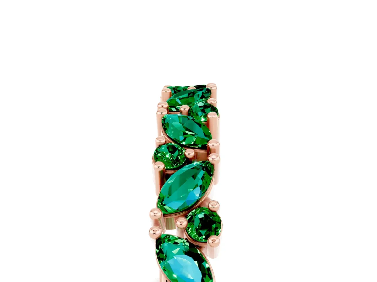 Marquise and Round Emerald Vine Eternity Band with Prong Setting Rose gold
