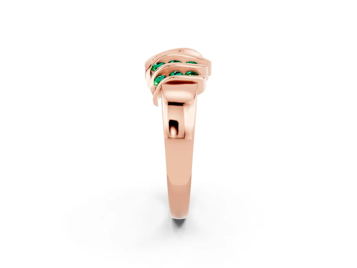 Round Emerald Multi-Row Crossover Band Rose gold