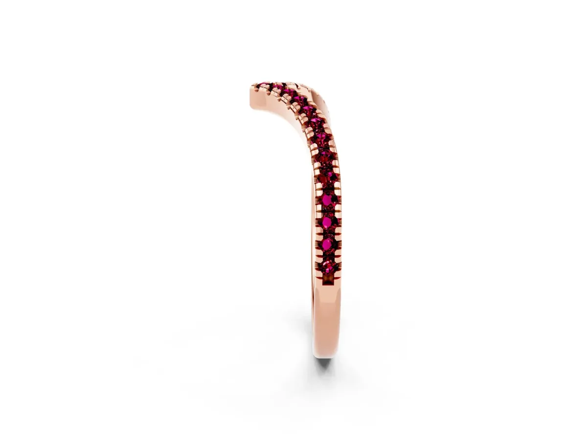 Pavé Round Garnet V-Shaped Chevron Band with Shared Prong Setting Rose gold