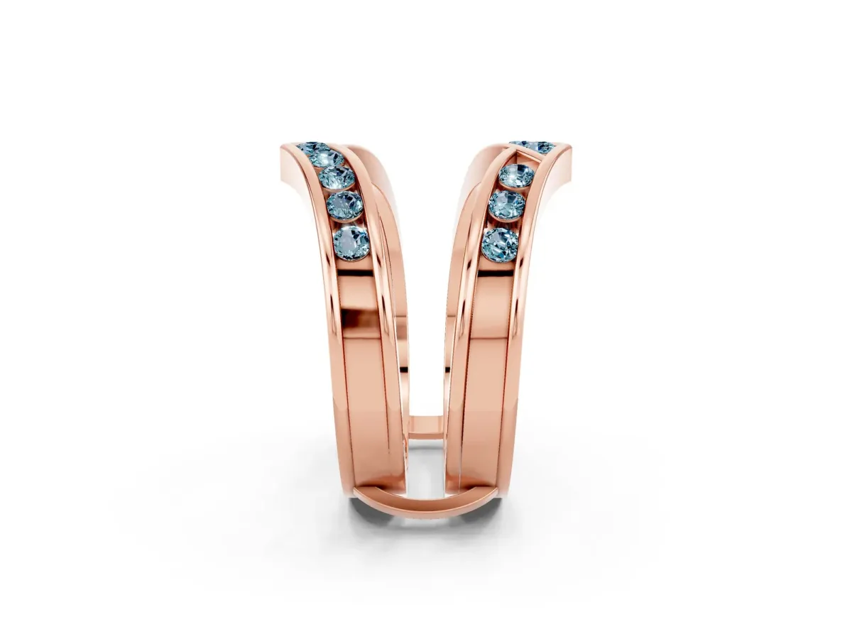 Round Aquamarine Channel-Set Chevron Band Rose gold