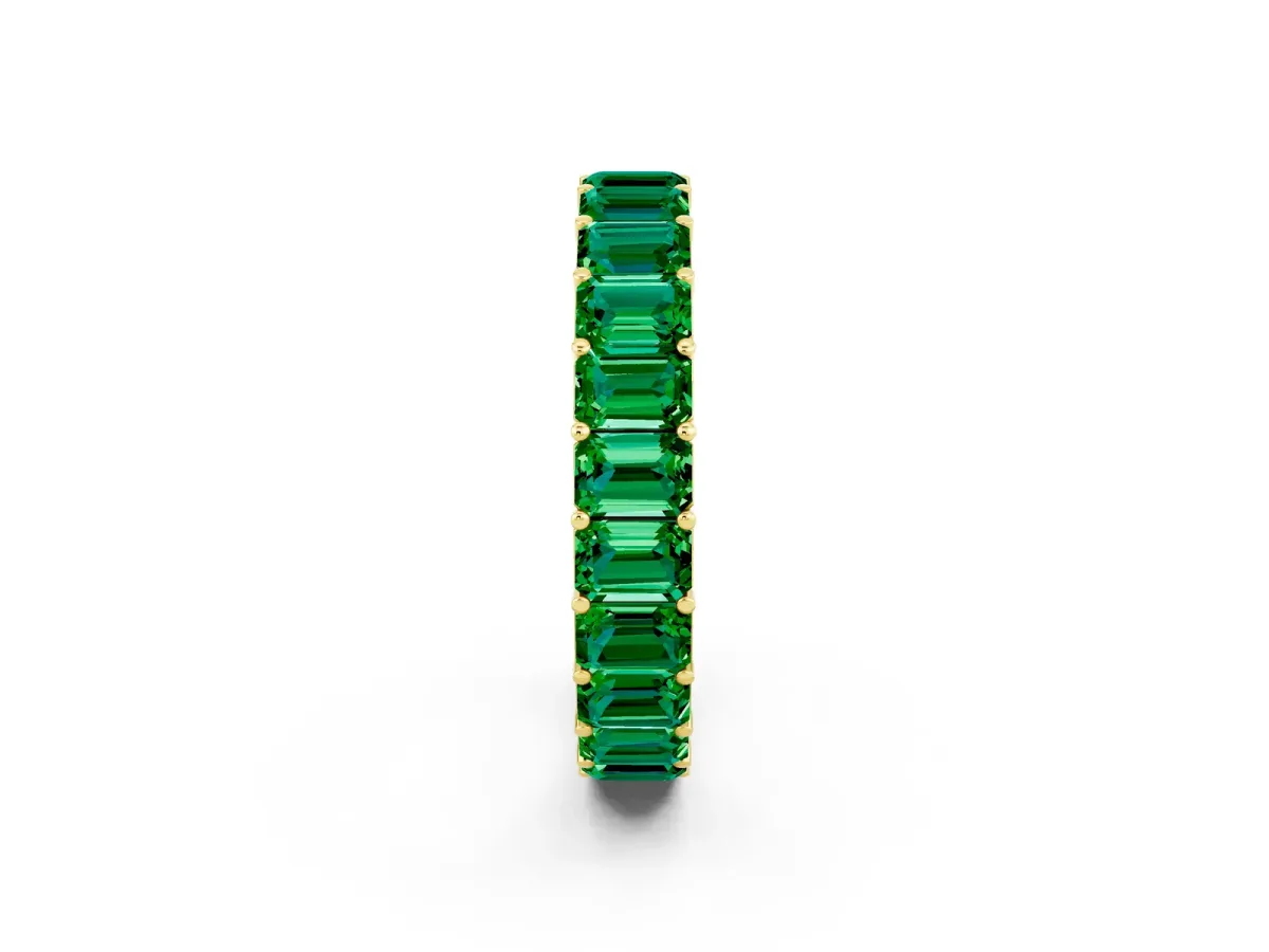 Emerald Cut Emerald Eternity Band with Shared Prong Setting Yellow gold