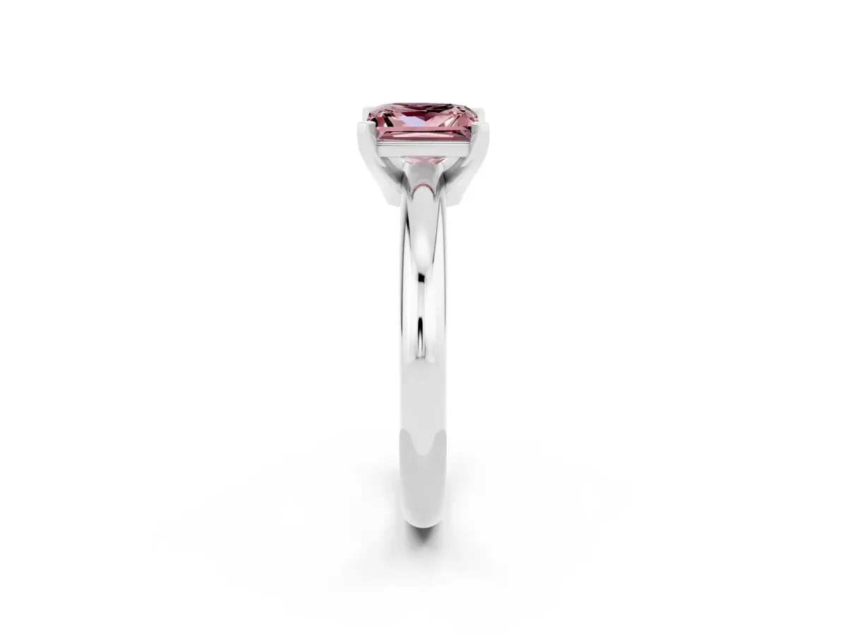 Princess Cut Morganite Solitaire Engagement Ring with Round Band and Four-Prong Setting Silver