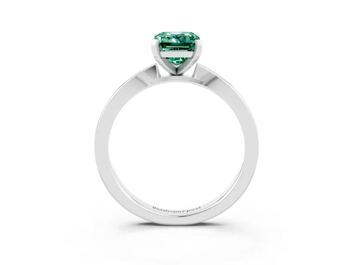Emerald Cut Green Sapphire Solitaire Engagement Ring with Classic Band and Four-Prong Setting Silver