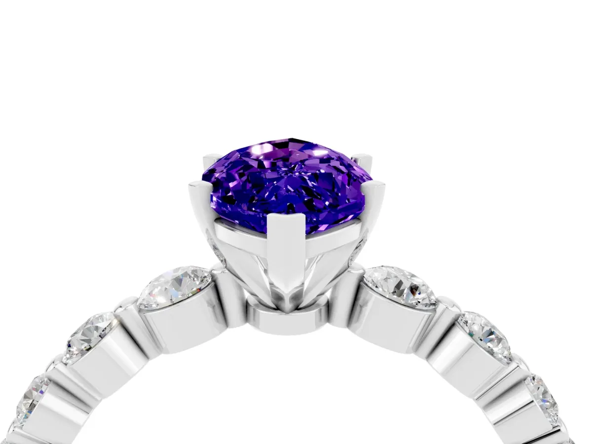 Marquise Cut Solitaire Tanzanite Ring with Pave Band and Four-Prong Setting Silver