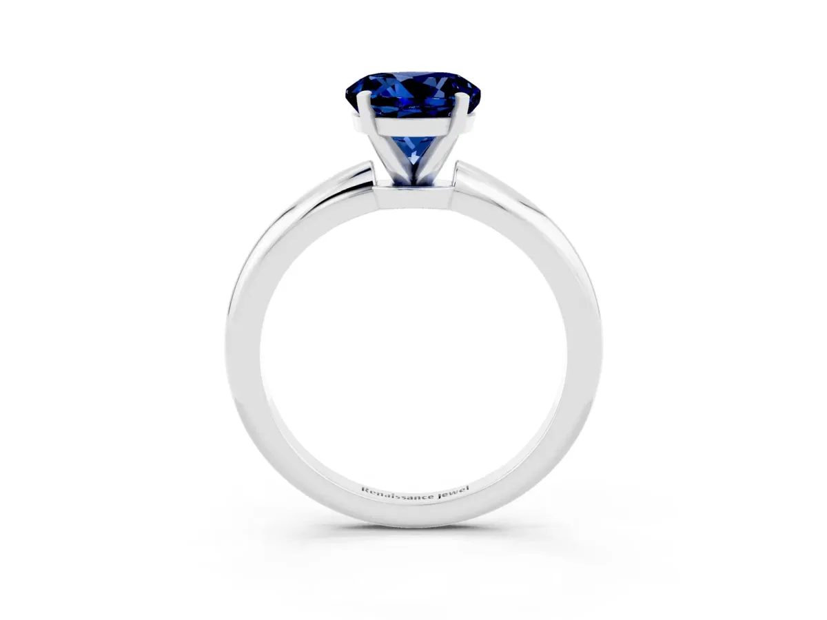 Round Cut Blue Sapphire Solitaire Ring with Six-Prong Setting and Classic Band Silver