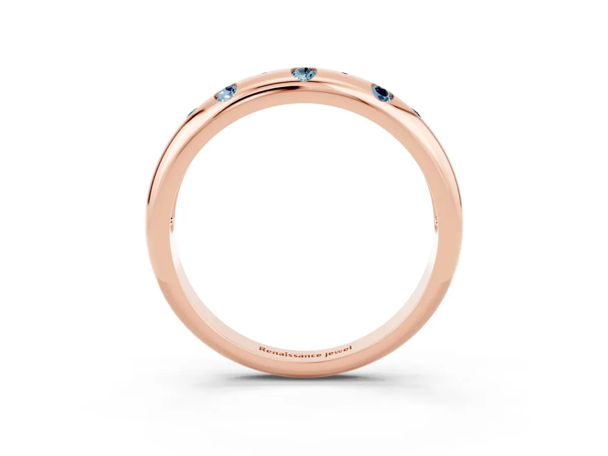Round Aquamarine Flush-Set Comfort Fit Band Rose gold
