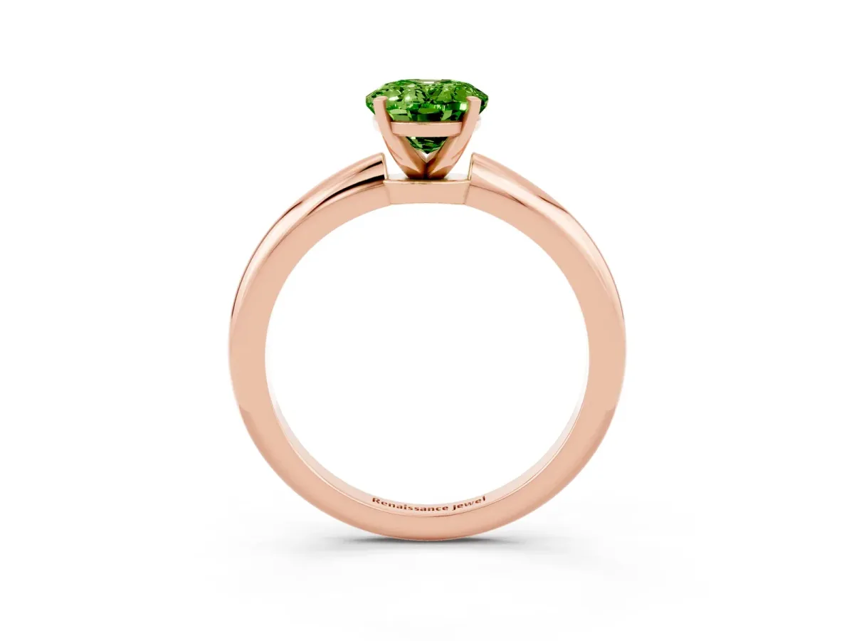 Oval Cut Peridot Solitaire Ring with Six-Prong Setting and Classic Band Rose gold