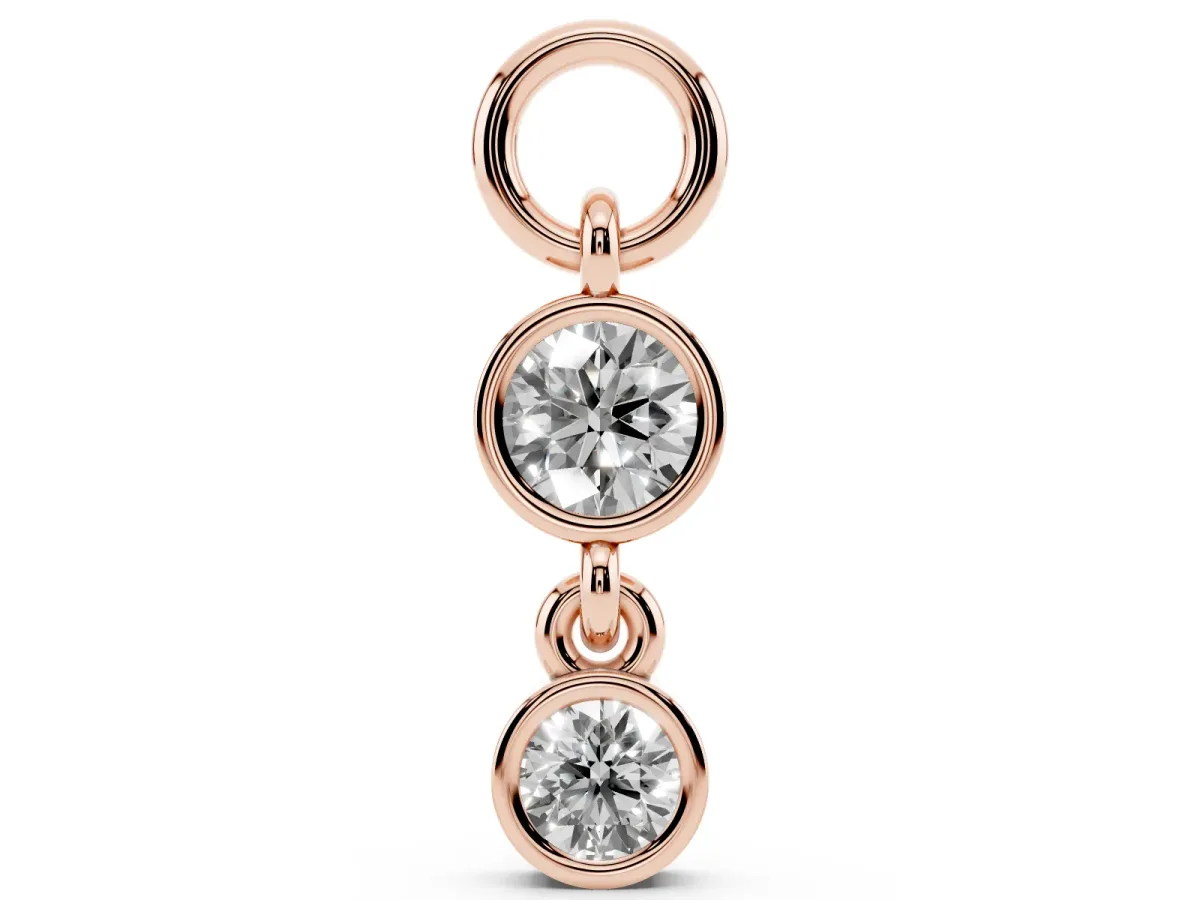 Round Diamond Double Drop Huggie Charm Rose gold