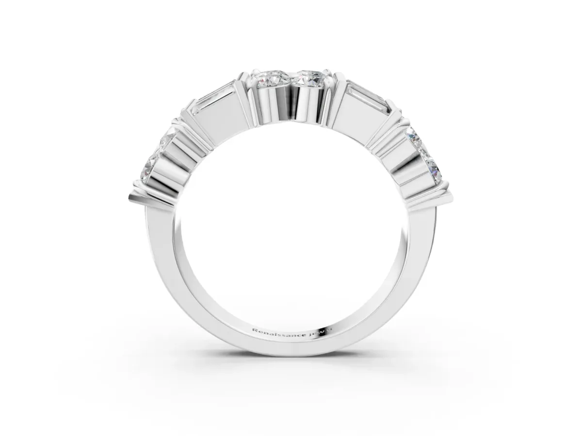 Channel Set Round and Baguette Diamond Anniversary Band with Prong Setting Silver