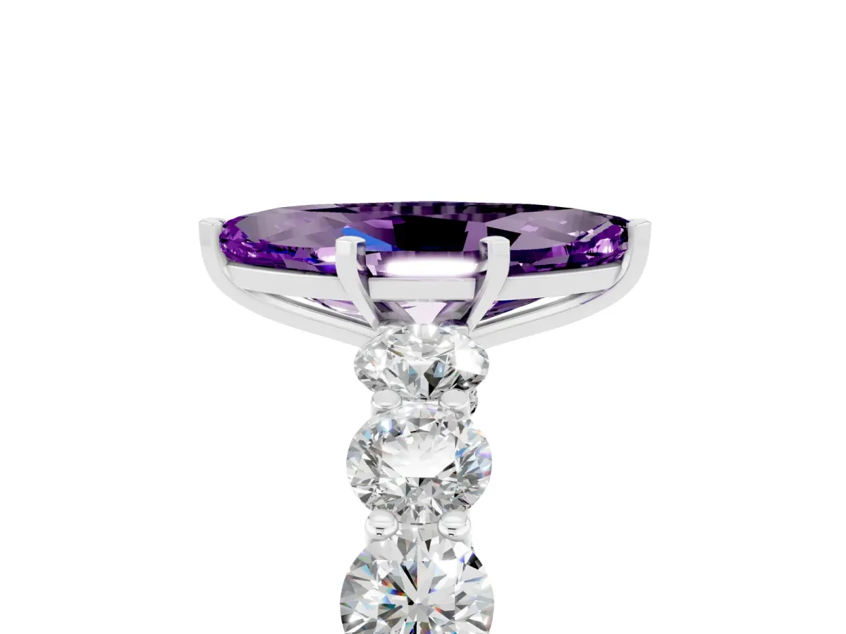 Marquise Cut Amethyst Prong Setting with Side Stones on a Pave Band Silver