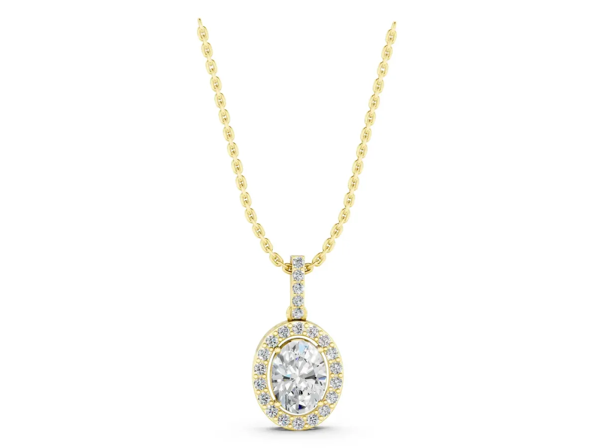 Halo Oval Diamond Pendant with Prong Setting Yellow gold