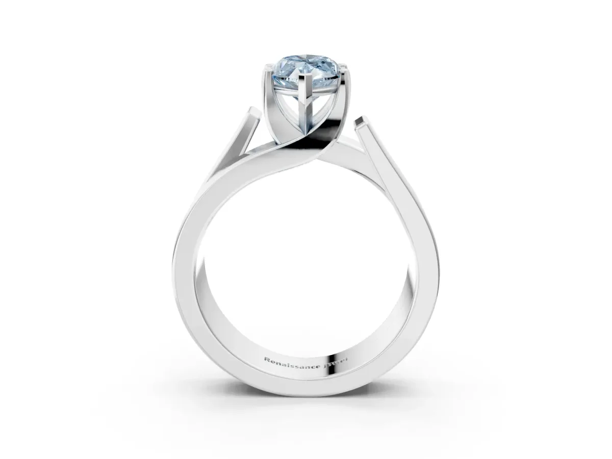 Fancy Blue Modern Tension Set Marquise Cut Diamond Solitaire Wide Band Ring Silver