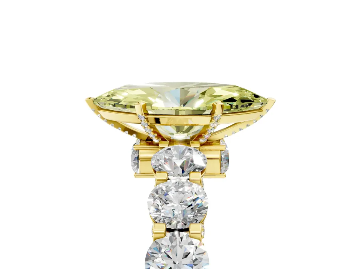 Fancy Yellow Marquise Cut Diamond Side Stone Engagement Ring with Four-Prong Setting Yellow gold
