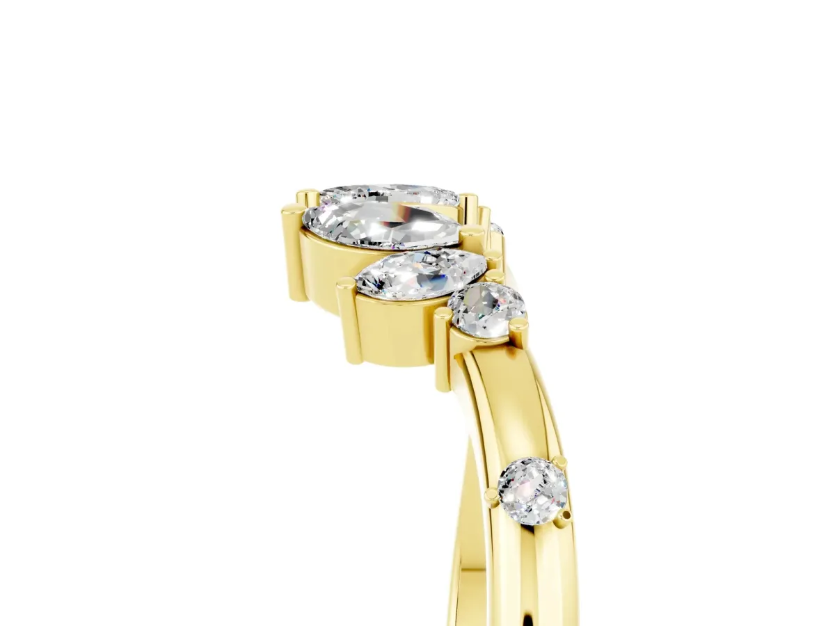 Open Marquise Cluster Moissanite Band with Prong Setting Yellow gold