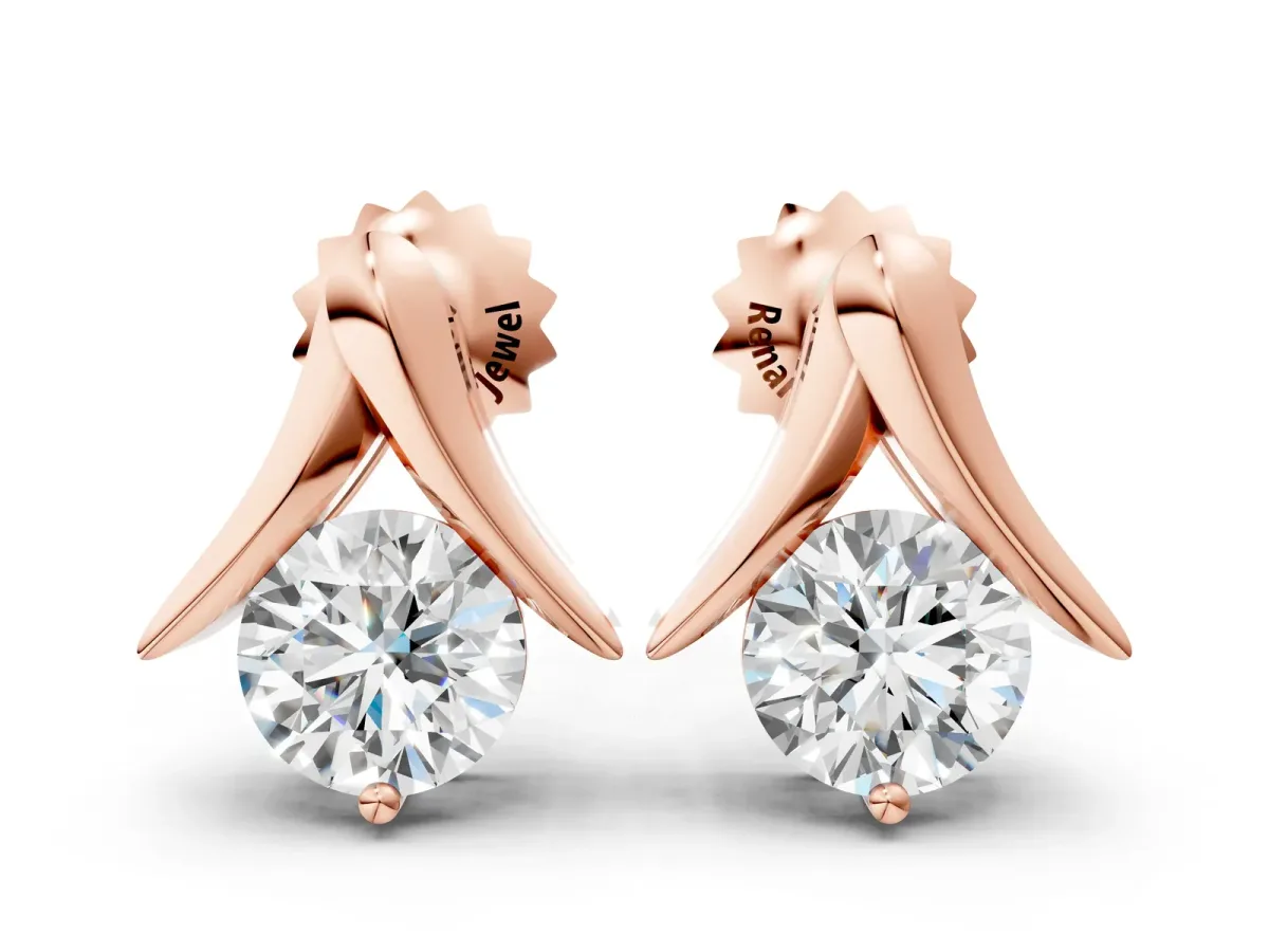 Round Diamond Inverted V Stud Earrings Rose gold