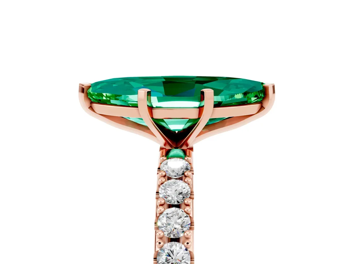 Marquise Cut Emerald Solitaire Pavé Band with Four-Prong Setting Rose gold