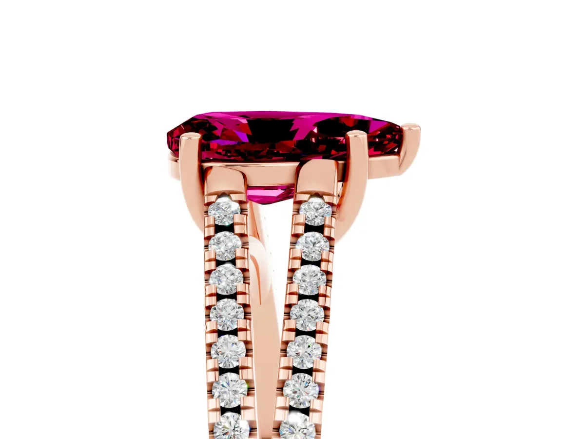 Pear Cut Garnet Solitaire Engagement Ring with Split Shank Pavé Band Rose gold