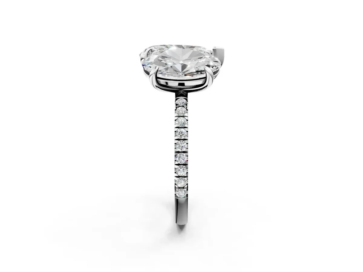Oval and Pear Toi Moi Ring with Prong Setting and Micro Pave Band Silver