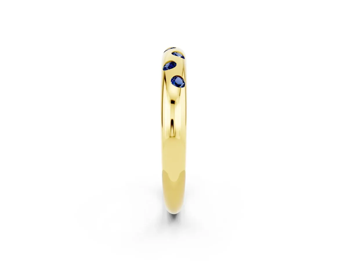 Round Blue Sapphire Flush-Set Comfort Fit Band Yellow gold