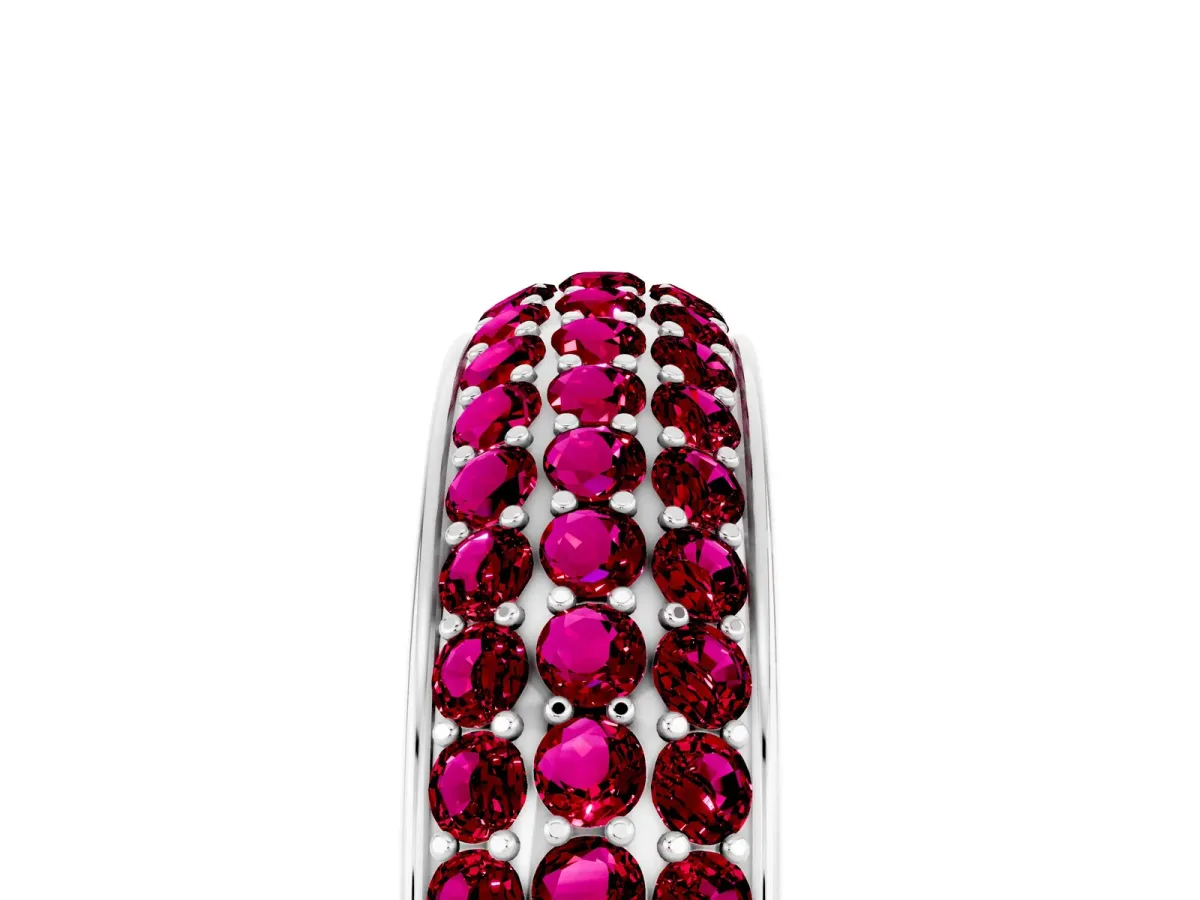 Three-Row Round Garnet Eternity Band with Shared Prong Setting Silver