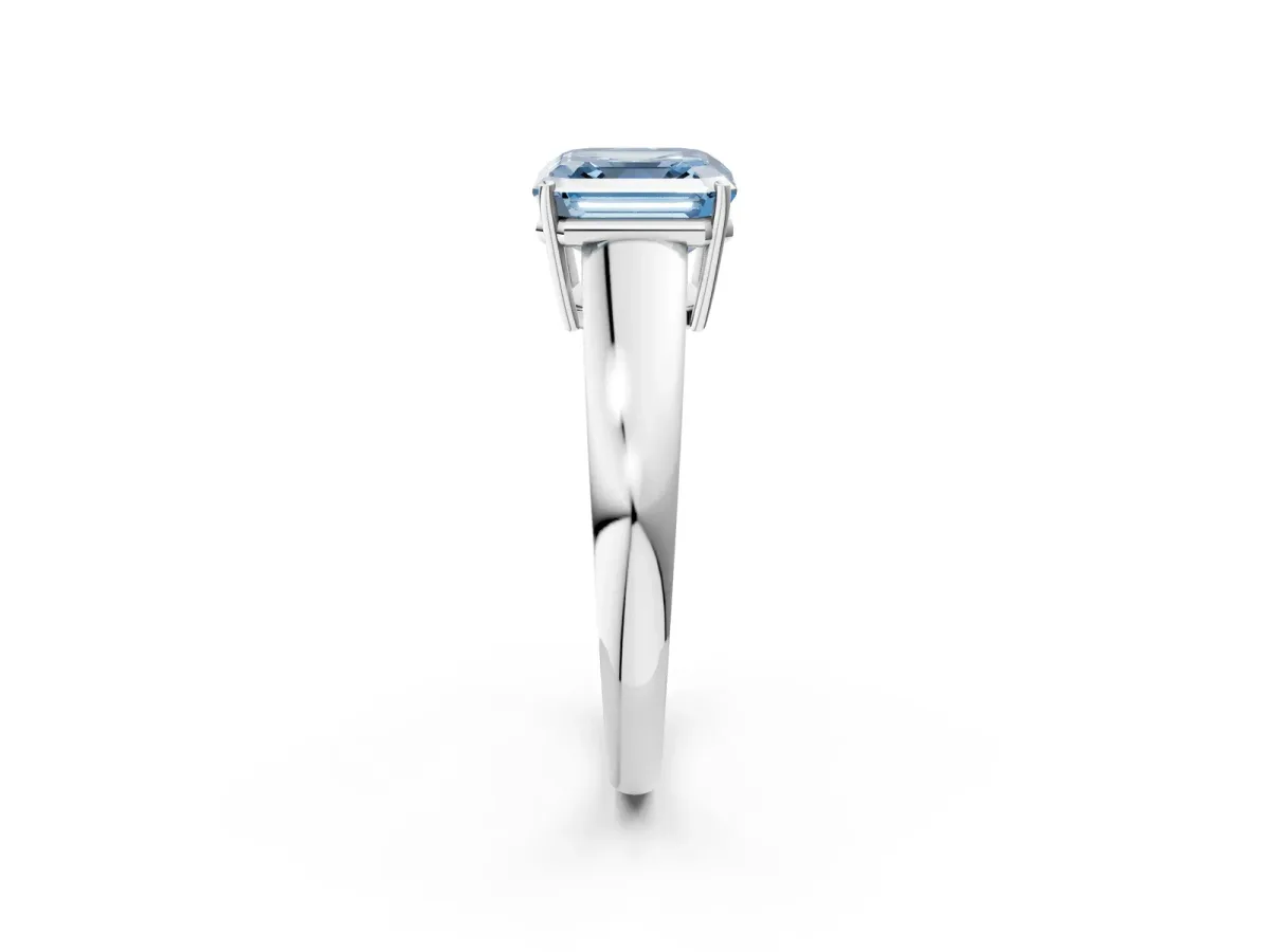 Fancy Blue Asscher Cut Solitaire Diamond Ring with Tapered Band and Four-Prong Setting Platinum
