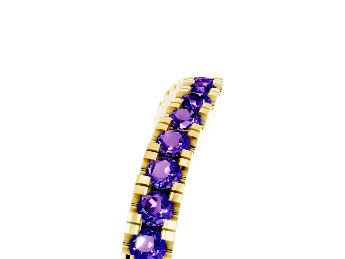 Round Tanzanite Pavé Curved Band with Shared Prong Setting Yellow gold