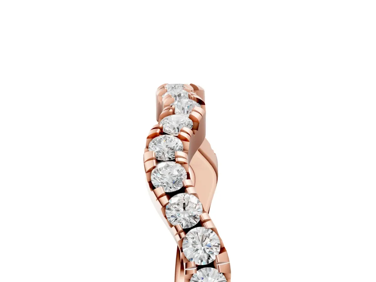 Round Diamond Scalloped Pavé Wedding Band with Shared Prong Setting Rose gold
