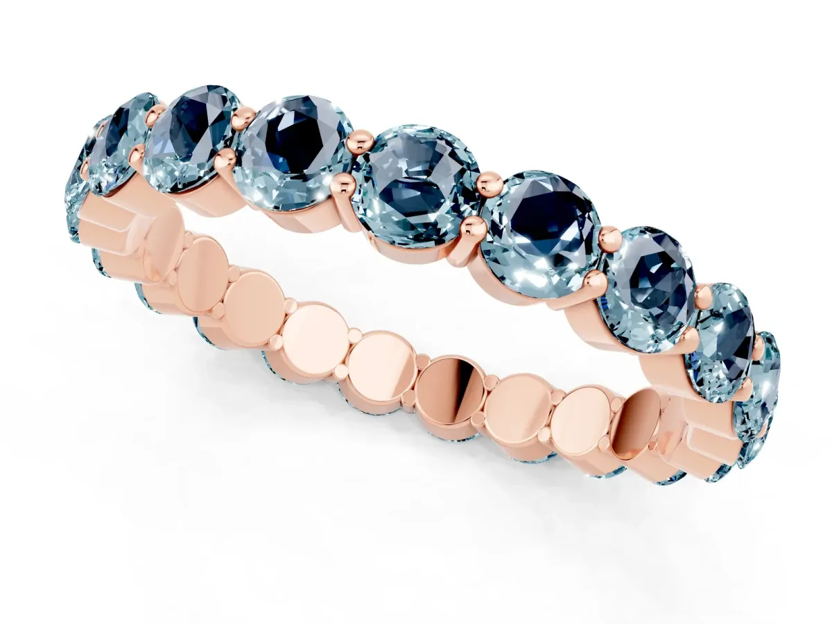 Round Aquamarine Eternity Band with U-Prong Setting Rose gold