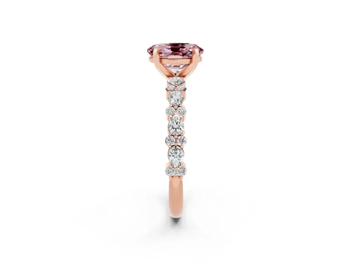 Oval Cut Morganite Side Stone Solitaire Ring with Round and Four-Prong Setting Rose gold