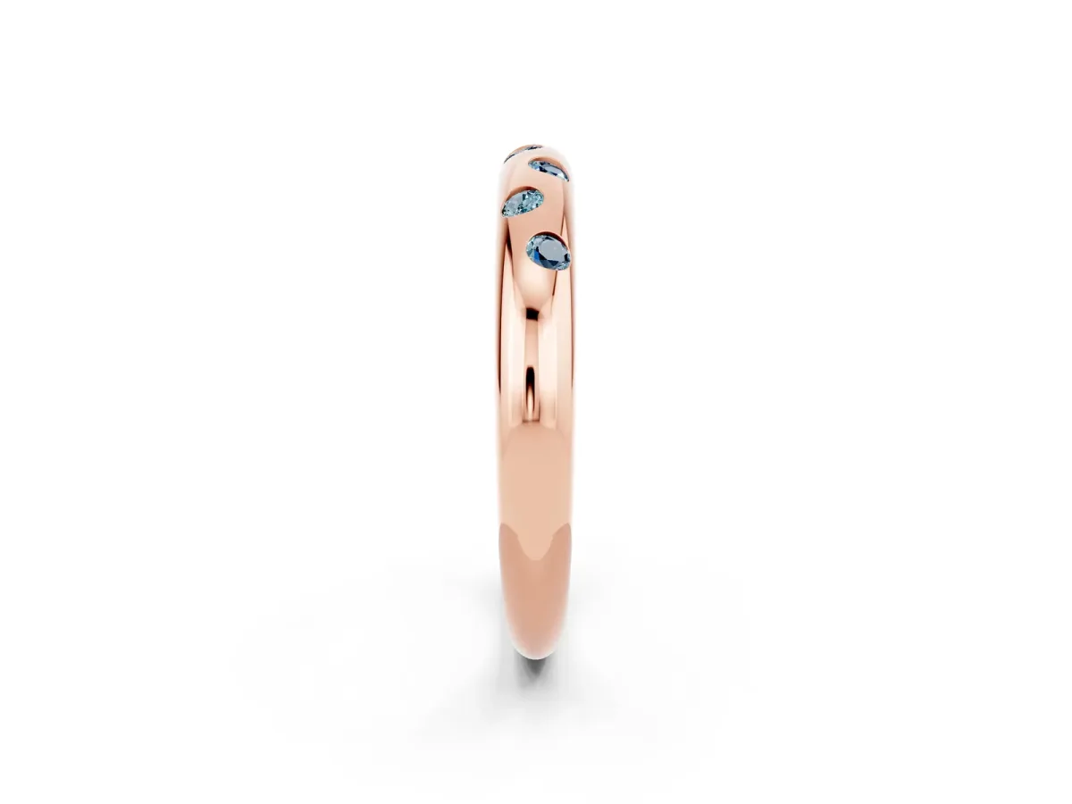 Round Aquamarine Flush-Set Comfort Fit Band Rose gold